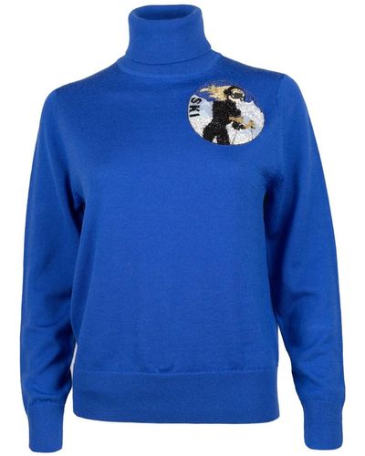 Laines London Laines Couture Ski Girl Embellished Knitted Roll Neck Sweater - Blue
