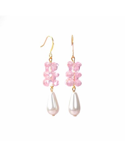 By Chavelli Gummy Bear Pearl Drop Dangly Earrings In Pink