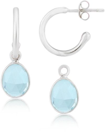 Auree Manhattan Silver & Blue Topaz Interchangeable Gemstone Earrings