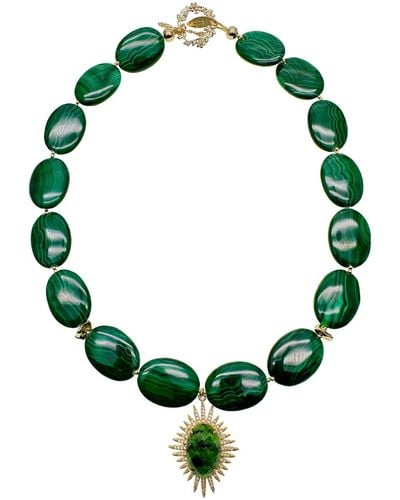 Farra Oval Malachite With Gemstone Pendant Chunky Necklace - Green