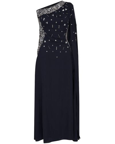Raishma Zendy Featuring Geometric Beading Across The Body & An Attached Stole On One Side Gown - Blue