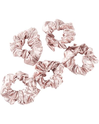 Soft Strokes Silk Pure Mulberry Silk French Scrunchie Set Of Five In Baby Pink