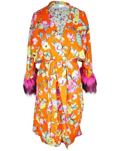 Jennafer Grace Neo Flora Faux Fur Koi Kimono - Orange