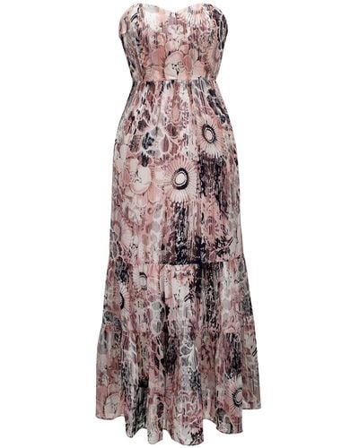 Smart and Joy Bustier Chiffon Maxi Dress With Abstract Floral Print - Purple