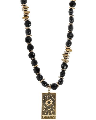 Ebru Jewelry New Beginning Gold Tarot Sun Black Onyx Beaded Necklace - Metallic
