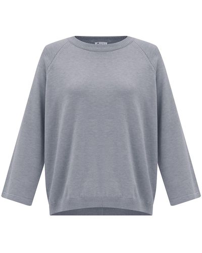 Peraluna Nell O-neck Pullover Slit Detailed Fine Knit Sweater - Melange - Gray