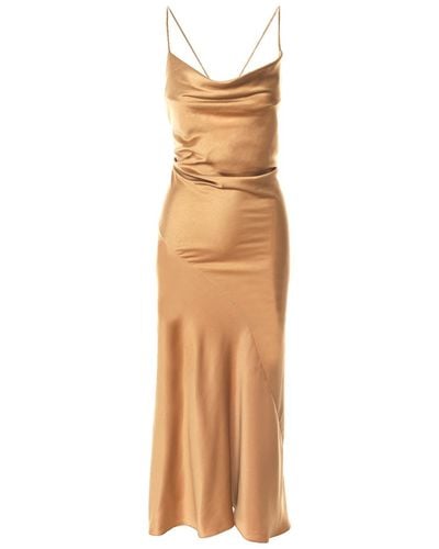 ROSERRY Tulum Cowl Neck Satin Ankle Dress In Gold - Natural