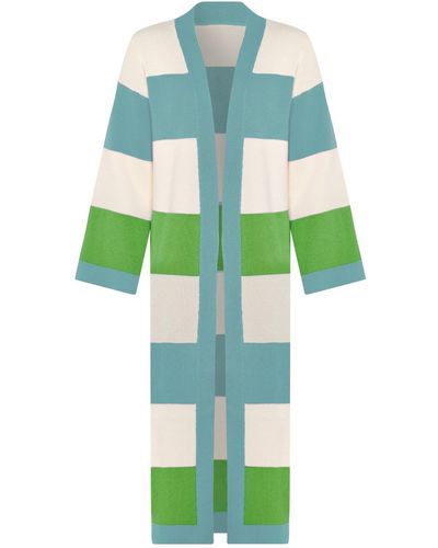 INGMARSON Multicolour Striped Cardigan Long Wool & Cashmere Green & Teal