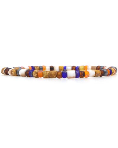 Shar Oke Brown, Blue & Orange Czech Picasso Beaded Bracelet - Multicolor
