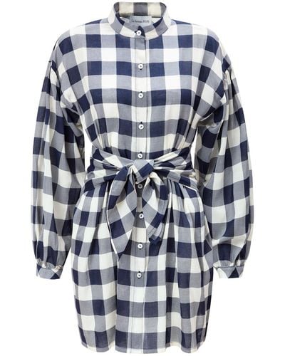 LA FEMME MIMI Checkered Tunic-blouse - Blue