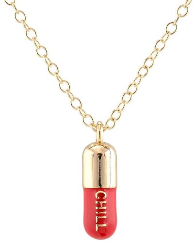 Kris Nations Chill Pill Enamel Necklace Gold Filled & Coral Enamel - White