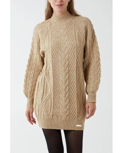 Hortons England Neutrals Woodstock Cable Knit Sweater Dress - Natural