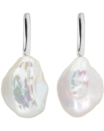 Ora Pearls Aetis Flat Baroque Pearl Hoop Earrings-silver - White