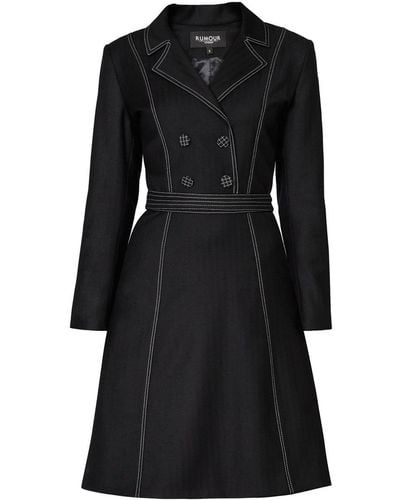 Rumour London Annabel Virgin Wool Dress With Pleated Back & Contrasting Stitching - Black