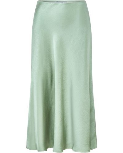 Loom London Celeste Bias Cut Sage Satin Skirt - Green