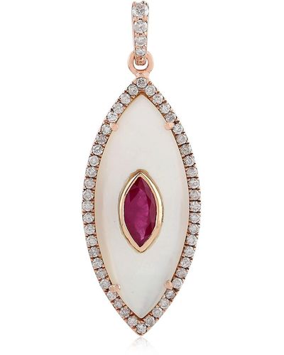 Artisan Rose Gold Diamond Ruby Marquise Shape Pendant Mother Of Pearl - Pink