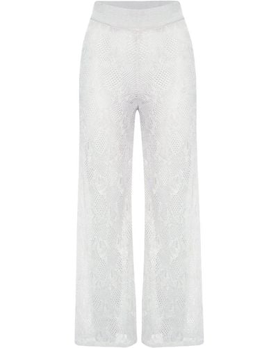 Peraluna Emma Lace Knit Trousers In Ecru - White
