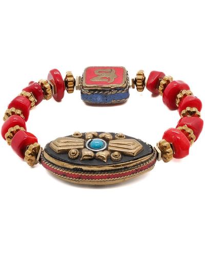Ebru Jewelry Vintage Style Om Bracelet - Red
