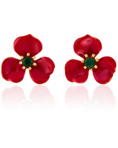 Milou Jewelry Petal Flower Earrings - Red