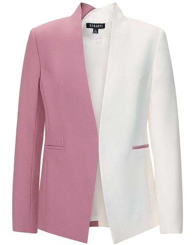 Seragyi Two-toned Nicole Seasonless Extra Fine Merino Wool Crossover Collar Blazer - Pink