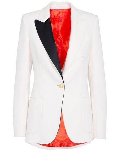 The Extreme Collection Ecru Premium Crepe Single Breasted Smoking Blazer Rue Rosiers - Red