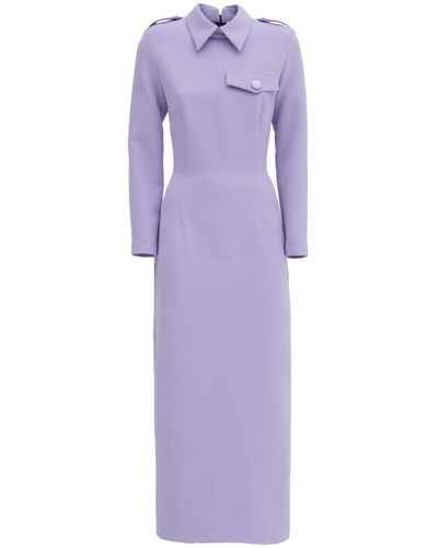 Julia Allert Fitted Long Sleeve Dress With Stand-up Collar - Purple