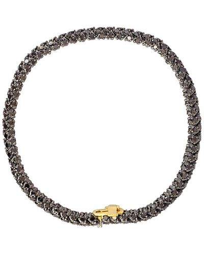 Artisan 18k Solid Gold & 925 Silver In Pave Natural Black Diamond Tennis Bracelet - Metallic