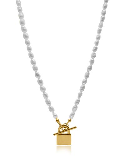 VIEA Lily Padlock Pendant Freshwater Pearl Choker Necklace - Metallic