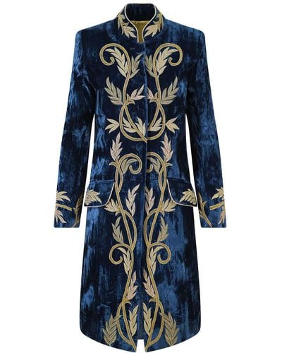 Beatrice von Tresckow Navy Sovereign Embroidered Crushed Velvet Coat - Blue