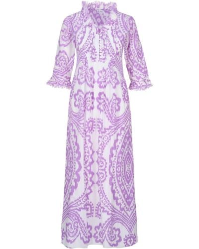 At Last Cotton Annabel Maxi Dress In Lilac & White Ikat - Purple