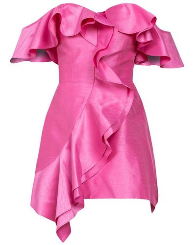 Cliché Reborn Mini Off Shoulder Dress With Ruffles In Pink