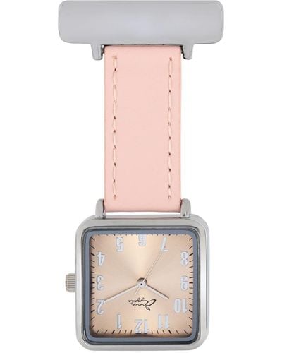 Bermuda Watch Company Annie Apple Square Rose Gold & Silver/pink Leather Nurse Fob Watch