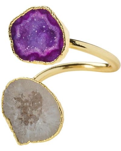 YAA YAA LONDON Purple White Duo Crystal Adjustable Gold Ring
