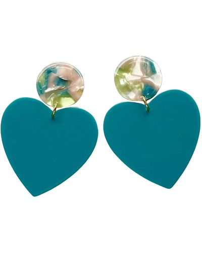 CLOSET REHAB Xl Heart Earrings In Lagoon Of Love - Blue