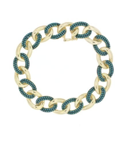 Cosanuova Sterling Silver Turquoise Link Bracelet In Yellow - Metallic