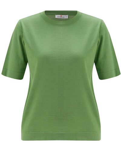 Peraluna Trine O-neck Fine Knit Merino Wool T-shirt - Bay Leaf - Green
