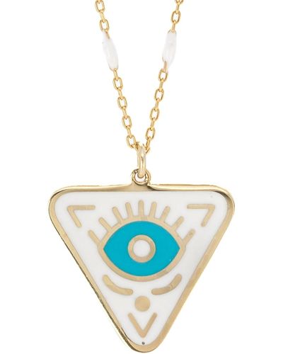 Ebru Jewelry Calming Evil Eye White Enamel Gold Plated Necklace - Blue
