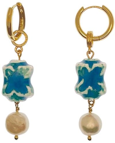 Ninemoo Oriental Pearl Hoop Earrings - Blue