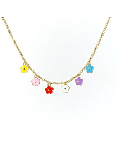 I'MMANY LONDON Flower Power Chain Necklace With Enamel Flower Charms - Metallic