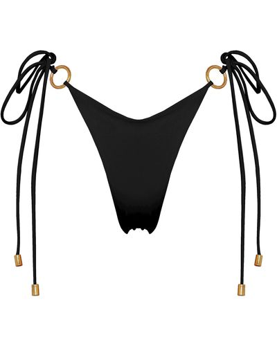 ANTONINIAS Henoria Double Layered Seamless Bikini Bottom With Golden Ring Details In - Black