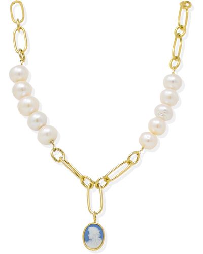 Vintouch Italy Simonetta Sky Blue Cameo And Pearl Necklace - Metallic