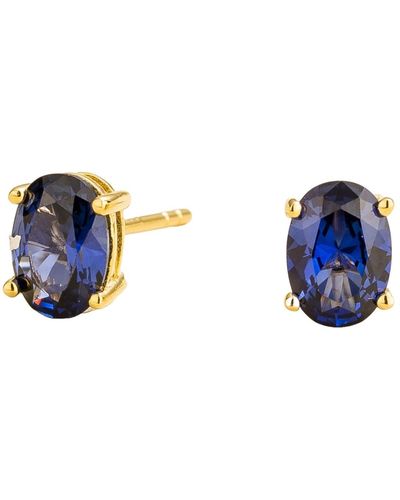 Juvetti Ova Gold Earrings Set With Blue Sapphire