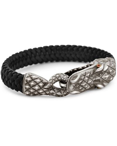 Snake Bones Alligator Clasp Bracelet In Silver 18kt Gold And Rubies - Black
