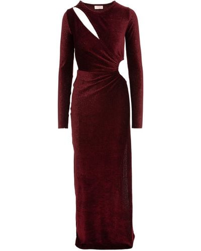 ROSERRY Mykonos Ribbed Velvet Cut Out Maxi Dresss In Burgundy - Red