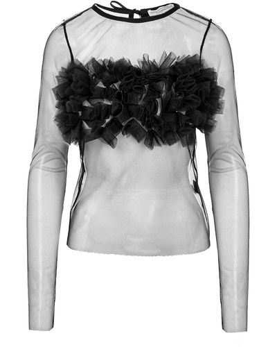 Silvia Serban One Layer Tulle Top With Volumetric Applications - Black