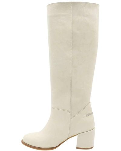 Stivali New York Neutrals Cléo Knee High Boots In Ivory Leather - Natural