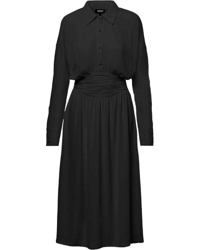 BLUZAT Midi Dress With Button And Corset - Black