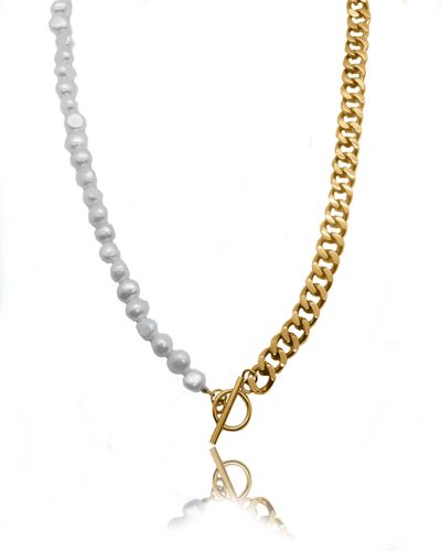 VIEA Blanche Fresh Water Oyster Pearl Cuban Chain Necklace - Metallic