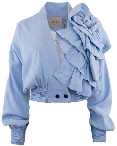 Theo the Label Nomia Cropped Rosette Cardigan - Blue