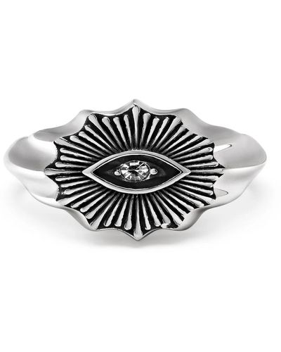 Nialaya Vintage Evil Eye Ring With Clear Crystal - Black